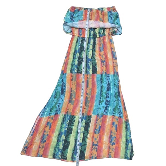 O'Neill Koia Multi Colored Tropical Strapless Off The Shoulder Midi Slit Dress - Picture 12 of 13